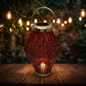 Portavelas Decorativo de Metal con Asa, Diseño de Alambre Rojo, Acabado Plateado, para Decoración del Hogar, Jardín, Patio y Bodas - Product Image 6