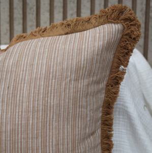 Navy Blue Striped 100% Pure Linen Cushion <b>Cover</b> with Fringe Decorative <b>Throw</b> Pillow <b>Cover</b> Coastal Farmhouse <b>Sofa</b> Cushion Case - Product Image 6