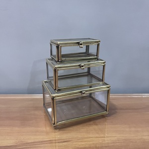 Artisan Design <b>Small</b> Glass Brass Jewelry <b>Storage</b> <b>Box</b> Set of 3 with Brass Finish (Model B633 ABC) - Product Image 4