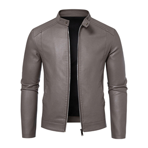 Stand Collar Mens Leather Fashion <b>Jacket</b> Regular Fit Sheepskin Coat Casual Basic Style Soft Breathable Daily Wear Apparel - Product Image 1