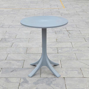 Mesa Redonda de Plástico Color Gris con Base de Pedestal - Una Elegante Mesa de Plástico para Exteriores para una Noche en el Jardín - Product Image 1