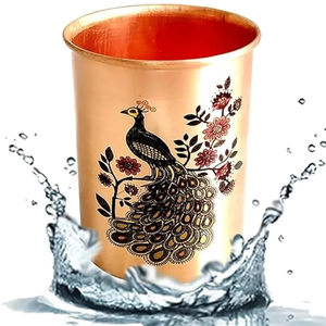 Gobelet décoratif en cuivre avec motif floral de paon, tasse à eau traditionnelle pour la maison, les repas, les cadeaux et les occasions festives - Product Image 6