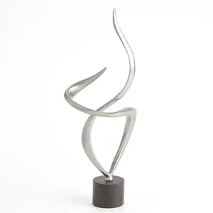 Abstract Metal Art Sculpture Set of 2 Brass and Silver Contemporary Tabletop <b>Decor</b> for Living Room Home Accents - Product Image 3