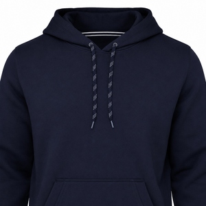 2026 Men's Navy Blue Solid <b>Long</b> <b>Hoodies</b> Regular Fit Eco-Friendly Breathable Fleece Knitted 95% Cotton Casual Pullover Autumn - Product Image 5