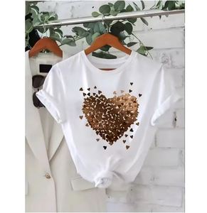 T-shirt blanc à manches courtes pour femme, col rond, coupe classique, jersey tricoté écologique 100% coton, toutes saisons - Product Image 1