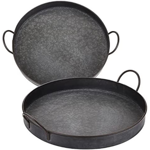 Juego de 2 bandejas rectangulares decorativas de metal galvanizado estilo rústico con asas de madera para decoración del hogar y la cocina - Product Image 3