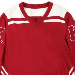 Suéter de Punto Rojo Personalizado al por Mayor para Hombre, Cuello en V, Manga Larga, Bordado con la Letra K, Suéter Informal de Invierno - Product Image 2