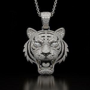 Colgante de Cabeza de Tigre Totalmente Cubierto de Diamantes, Colgante de Moissanita VVS, Colgante Bling para Raperos, Colgante 3D para Amantes de los Animales, Colgante de Lujo Estilo Hip Hop - Product Image 1