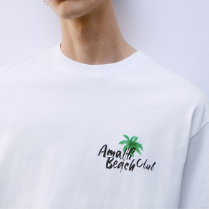 Camiseta de Hombre Blanca de Punto Ecológica para la Playa, Estilo Urbano, Cuello Redondo, Manga Corta, Algodón, Colección de Verano - Product Image 4