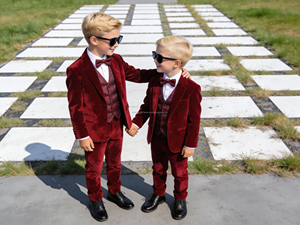 Costume formel en velours beige pour garçons, ensemble 3 pièces – Tenue de luxe pour mariage et fête pour enfants - Product Image 3