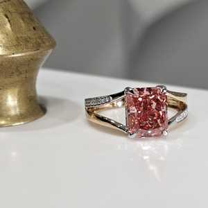 Sparkly Lab Grown Fancy Pink 2.01CT Radiant Cut <b>Ring</b> For Women's 14K Solid Gold Anniversary Promise Gift For Lovers - Product Image 5