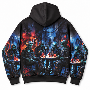 Sweat-shirt noir épais à fermeture éclair intégrale avec impression par sublimation, style oversize et coupe carrée, personnalisable, pour homme, style gothique, unisexe - Product Image 3