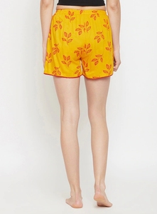 Women's Yellow Floral Printed Shorts <b>Elastic</b> Waist Knitted Cotton Breathable Casual Regular Fit - Product Image 3