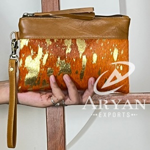 Designer OEM ODM Handcrafted Genuine Metallic Fur Leather Wallets Multi Uses Unique Stylish Clutches for Women's Daily Uses - Product Image 1