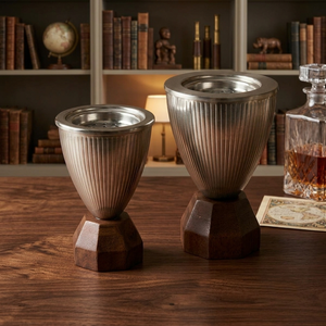 Moderno Juego de Quemadores de Incienso con Diseño Acanalado Plateado, Elegante Soporte de Metal para Cáliz, Base Geométrica de Madera, Decoración Aromática para Carbón y Oud - Product Image 5