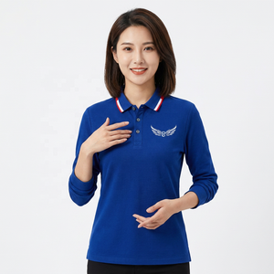 เสื้อโปโลแขนยาวสีน้ำเงินสำหรับผู้ชาย ปักโลโก้ ผ้าฝ้ายอ๊อกซ์ฟอร์ด ระบายอากาศได้ดี ทรงปกติ ดีไซน์ด้านหน้า - Product Image 3