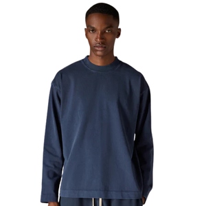 T-shirt à manches longues pour homme, bleu marine, col rond, coton, décontracté, streetwear, tendance, look vintage doux - Product Image 6