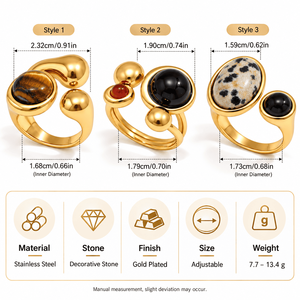 Anillos Ajustables Abiertos con Engaste de Piedra Natural Moderna Chapados en Oro para Mujer - Product Image 4