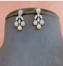 Ensemble collier et boucles d'oreilles en zircon plaqué or de qualité supérieure, exquis, pour mariage, fête, occasions festives, femmes - Product Image 2
