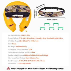 Gilet de sauvetage gonflable manuel pour adultes, flottabilité 105N, pour poids supérieurs à 80 livres, taille réglable jusqu'à 59 pouces - Product Image 3