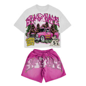 Conjunto de Shorts de Verano Divertidos con Estampado Gráfico de Dibujos Animados para Mujer, Estampado Floral Metalizado, Ligeros y Suaves - Product Image 4