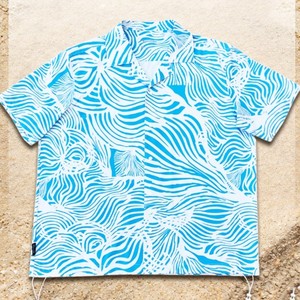 Men's Blue White Geometric Print Short Sleeve Casual <b>Shirt</b> Regular Fit Woven <b>Polyester</b> Breathable Design - Product Image 3
