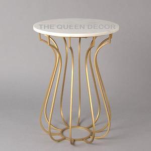 Rounded <b>Marble</b> <b>Top</b> End <b>Table</b> Durable Quality Metal Furniture Decorative Handmade Metal Furniture <b>Side</b> <b>Table</b> - Product Image 1