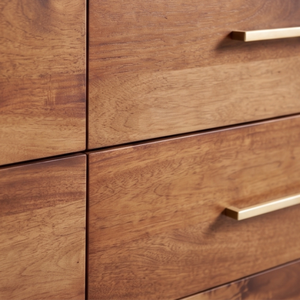 Commode moderne en bois massif faite à la main à 6 tiroirs, meuble de rangement autoportant finition naturelle, coiffeuse pour chambre et salon - Product Image 4