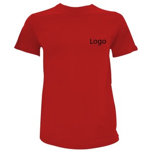 T-shirt rouge à manches courtes pour homme, col rond, coupe classique, couleur unie, jersey décontracté en coton, logo imprimé sur le devant - Product Image 1