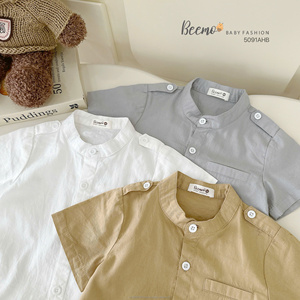 Nuevo diseño de camisas de verano para niños, camisas de cuello Mandarín de Color sólido para niños, trajes para niños, camisa de manga corta para caballeros - Product Image 5