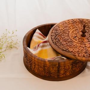 หม้อไม้แกะสลักด้วยมือพร้อมฝาปิด: กล่องใส่อาหารสำหรับเสิร์ฟในครัว - Product Image 2