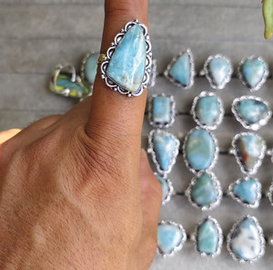 Premium Original Larimar Anneaux De Pierres Précieuses Bijoux De Mode Cristaux Bleus Sculptés Style Feng Shui Anneaux Réglables En Vrac pour cadeau - Product Image 4