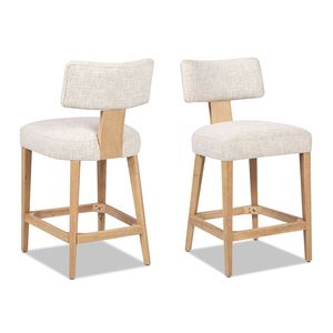 Travertino Beige ciniglia imbottito sgabello da bancone Set da 2 Penny Design ad arco rotondo per i mobili della sala da pranzo - Product Image 2