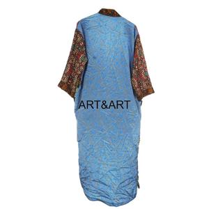 ชุดเดรสผ้าไหมลายส่าหรีผ้าไหมสไตล์วินเทจชุดกิโมโนชายหาดชุดนอนสตรีชุดเดรสแบบอินเดีย - Product Image 2