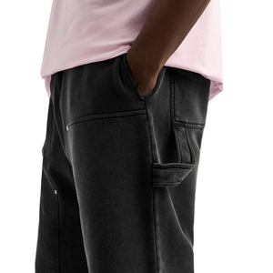 Shorts Bermuda en toile de coton noir pour homme, taille élastique, couleur unie, avec poches, respirants, finition lavée - Product Image 5