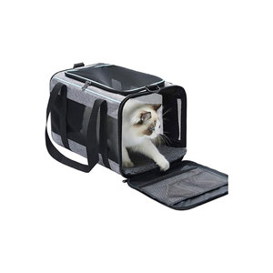 Breathable Mesh Pet Carrier With Zipper Closure Double Handle Gray Black <b>Cat</b> Travel Bag - Product Image 1