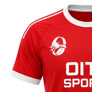 เสื้อฟุตบอลสีแดงขาวสำหรับผู้ชายแขนสั้นเสื้อฟุตบอลน้ำหนักเบาชุดทีมกีฬาชุดกีฬาระบายอากาศได้ดี - Product Image 5