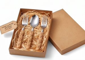Ensemble de couverts en acier inoxydable avec manche en bois de style nordique, lavable au lave-vaisselle, couverts de qualité supérieure pour la vaisselle de mariage et les restaurants - Product Image 4