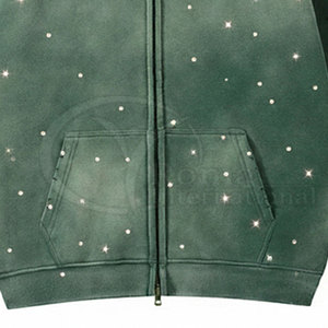 Sudadera con Capucha y Bolsillos de Felpa Gruesa 100% Algodón, Diseño Personalizado con Pedrería, Lavado Ácido, Talla Grande para Hombre, Suministro de Fábrica - Product Image 4