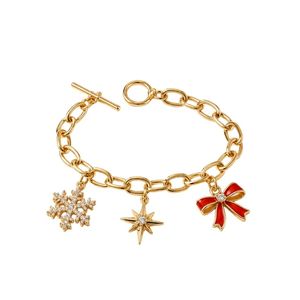 Bracelet de Noël pour femmes avec breloques flocon de neige et étoile, laiton plaqué or 18 carats, vente en gros personnalisée - Product Image 1
