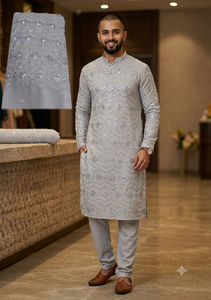 Tela de Georgette sintética con bordado de espejo para ropa étnica de hombre y mujer, Kurta, Kurti, Lehenga, material para vestidos, etc. - Product Image 4