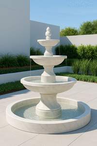 Fontaine de jardin à trois niveaux en marbre blanc, moderne, écologique et luxueuse, pour la décoration paysagère extérieure - Product Image 3