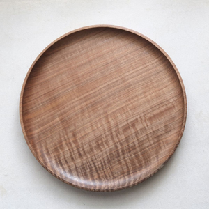 Assiette de service ronde en bois, design minimaliste fait main, couleur unie, finition polie, pour table à manger, décoration de la maison - Product Image 1
