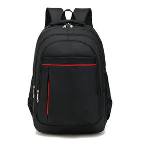 Nylon Backpack With Adjustable Strap Zipper Closure 30-40L Capacity Unisex Casual Daily Use Solid Black Red Trim - Product Image 1