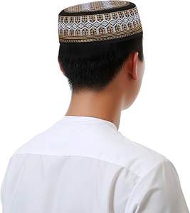 Dernier design, vente en gros, casquette de prière omanaise imprimée de haute qualité, imperméable, brodée, pour hommes, casquettes de prière islamiques rondes, OEM - Product Image 3