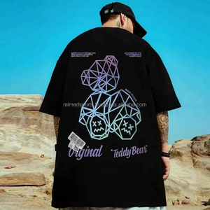 เสื้อยืดโอเวอร์ไซส์สีดำสำหรับผู้ชาย แขนสั้น คอกลม สไตล์สตรีท พิมพ์ลายตัวอักษร ผ้าเจอร์ซีย์ระบายอากาศได้ดี - Product Image 3