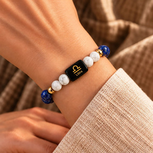 Pulsera del Zodiaco Libra al por Mayor, Pulsera de Cuentas de Cristal Natural de Lapislázuli y Howlite, Joyería Unisex de Piedras Preciosas de Astrología Personalizada - Product Image 3