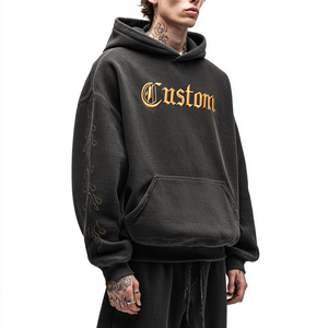 Sweat à capuche pour homme personnalisé, 100% coton molletonné, poids lourd, grande taille, broderie personnalisée, respirant, écologique - Product Image 5