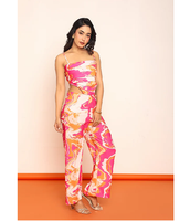 Nouvelle Tendance Combinaison Imprimée avec Découpes Latérales à la Taille pour Femme, Pantalon Large Taille Haute Coupe Slim, Élégante pour Soirées, Fêtes et Usage Quotidien