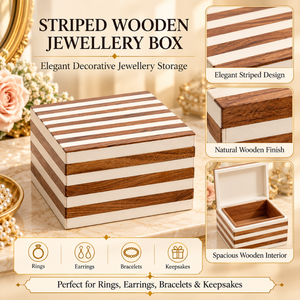 Striped Wooden <b>Jewellery</b> Box Square Brown White Resin Inlay Jewelry Storage Organizer Decorative Trinket <b>Case</b> | Luxury Keepsake - Product Image 5